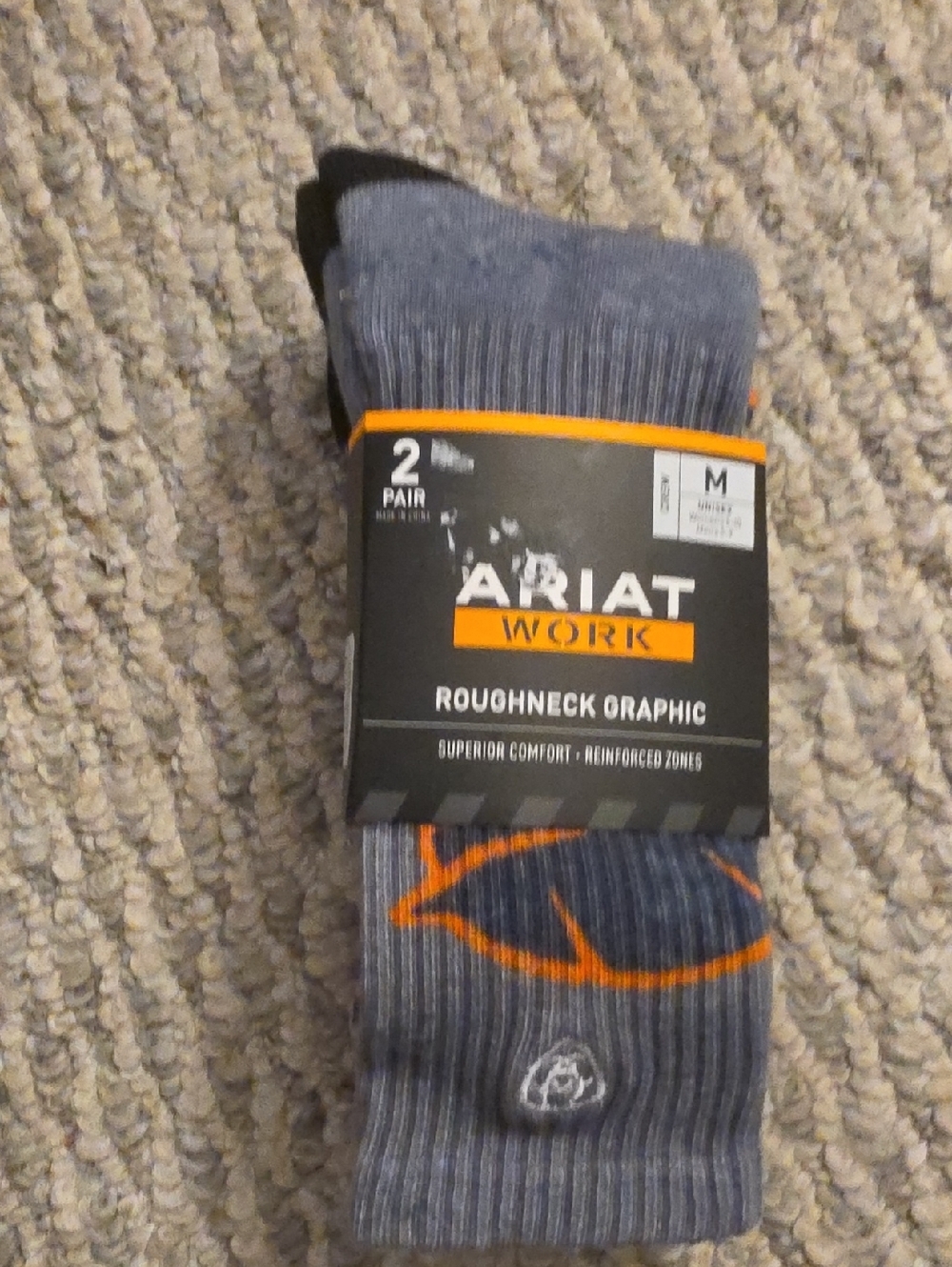 Ariat Gray Crew Socks with Orange Logo - 2 Pack